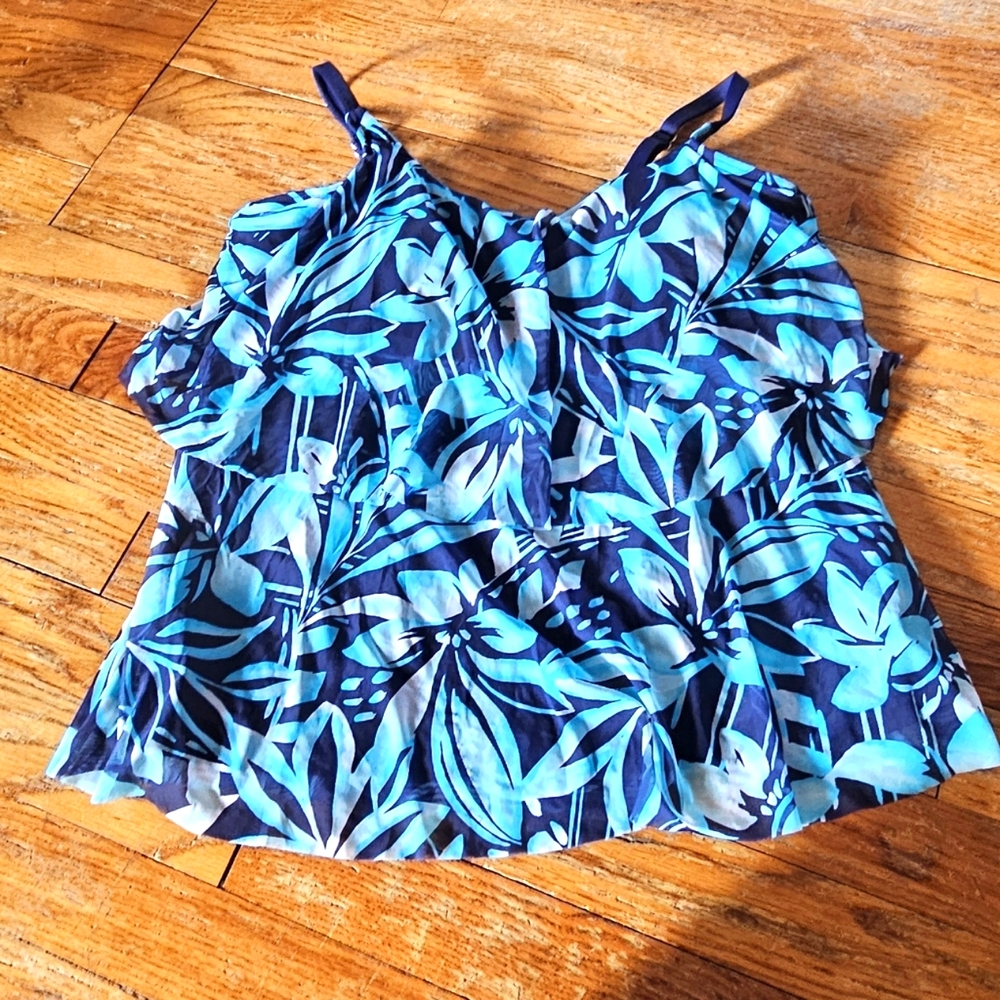 Land's End Blue Floral Tankini Top Size M